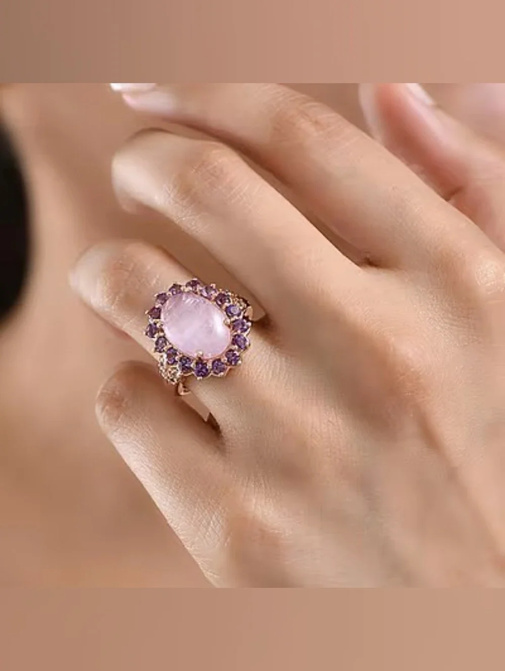 Breathtaking Kunzite With Halo Of Amethyst And White Zircon On The Shank